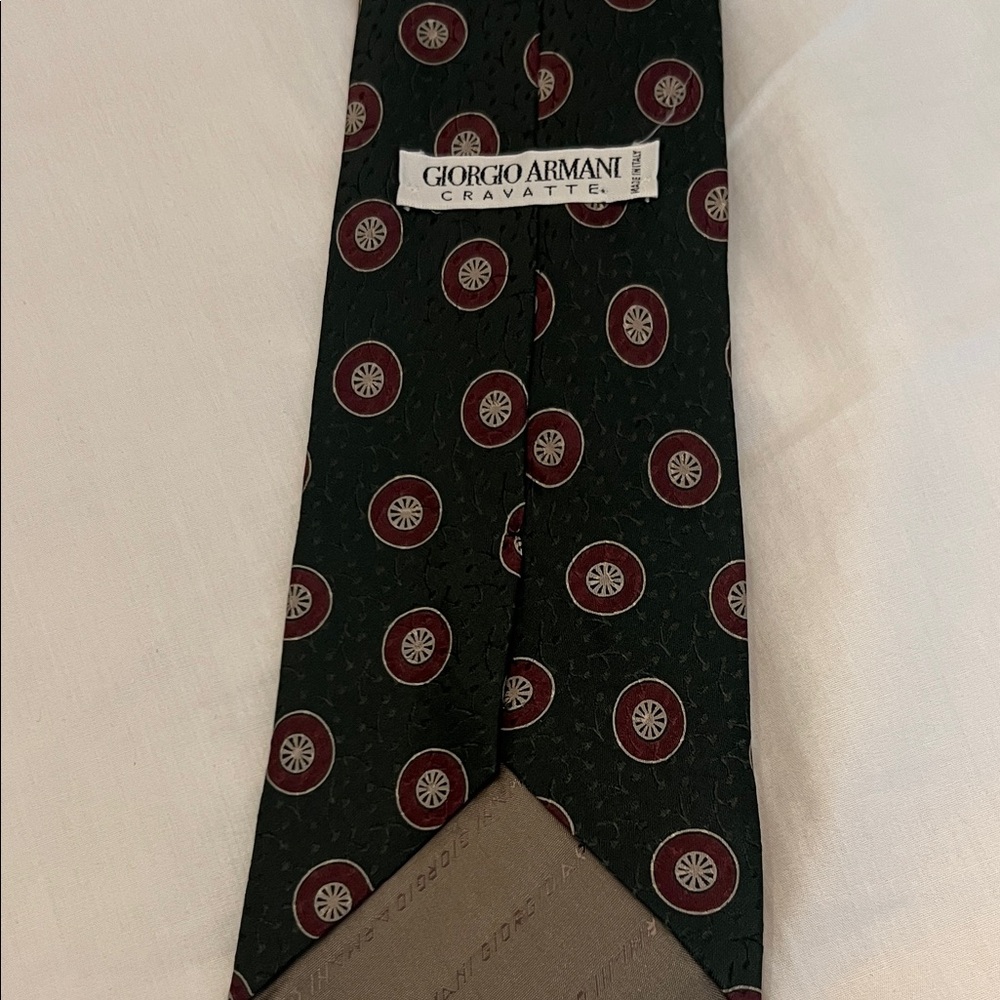 Giorgio Armani Men's Tie with Green and Red Circular Design